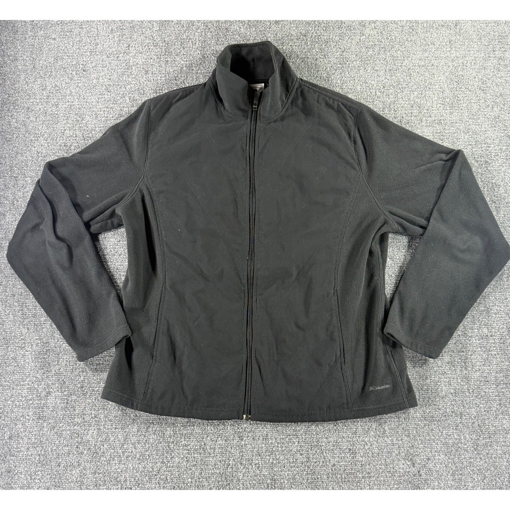 Columbia Fleece Jacket womens‎ XL Black Full Zip Mock Neck Soft Outdoor Layer